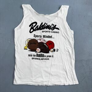 Got Balls Spalding Basketball VTG T Shirt White Tank 80s Baldinis Casino Nevada